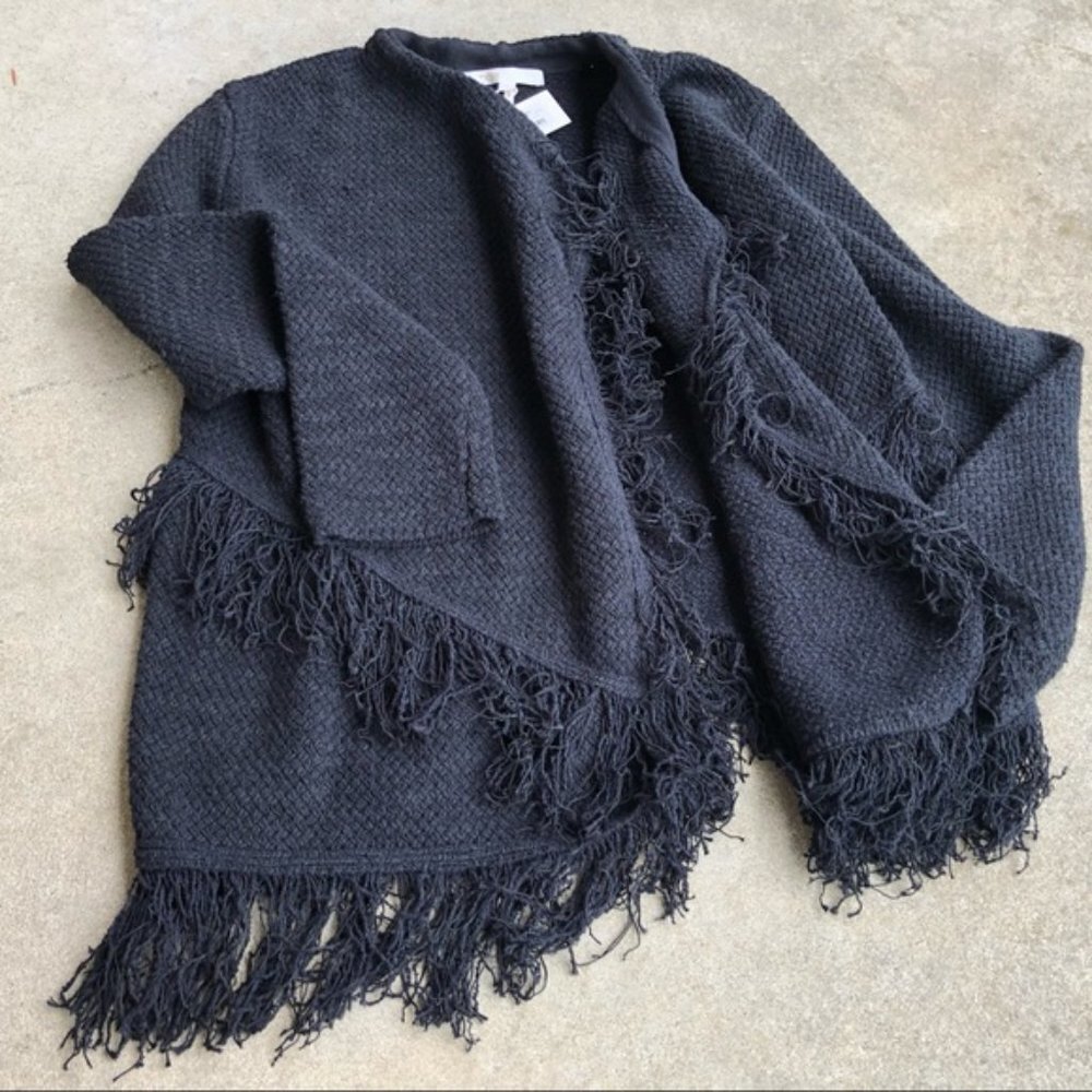 Maje‎ Fringe Cardigan Sweater Black Medium - Picture 7 of 12